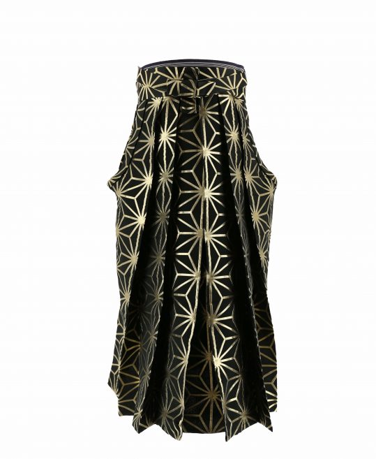 男性用袴単品レンタル(成人式・結婚式・卒業式)黒・金の大きな麻の葉文様[身長165cm]No.655